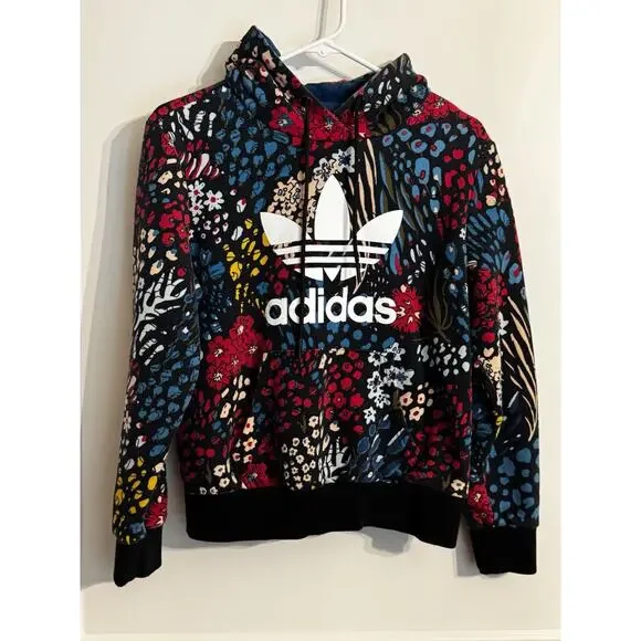 adidas Tops Adidas Floral Sweatshirt Hoodie Sz M Fleece Pocket